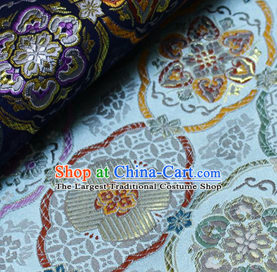 Asian Traditional Lucky Pattern Satin Drapery Kimono Tapestry Fabric Japanese Light Blue Nishijin Brocade