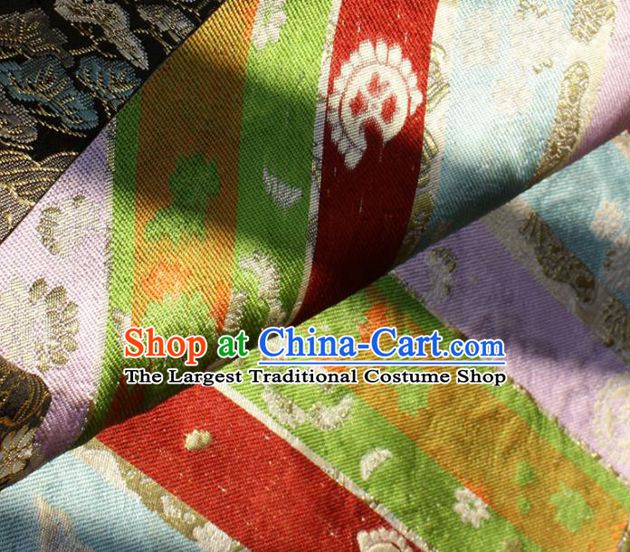 Japanese Kimono Tapestry Fabric Black Nishijin Brocade Asian Traditional Wave Crane Pattern Satin Drapery