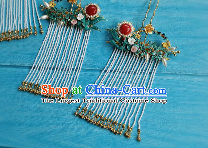 Chinese Ming Dynasty Court Lady Hair Crown Ancient Princess Tassel Hairpin Traditional Wedding Hair Accessories Full Set