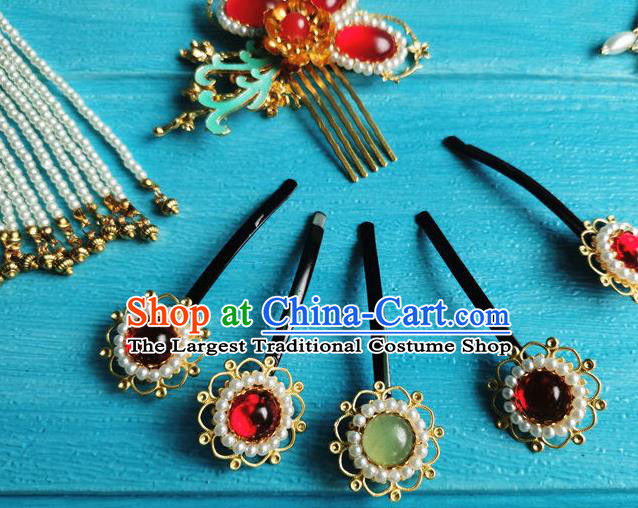 Chinese Ming Dynasty Court Lady Hair Crown Ancient Princess Tassel Hairpin Traditional Wedding Hair Accessories Full Set