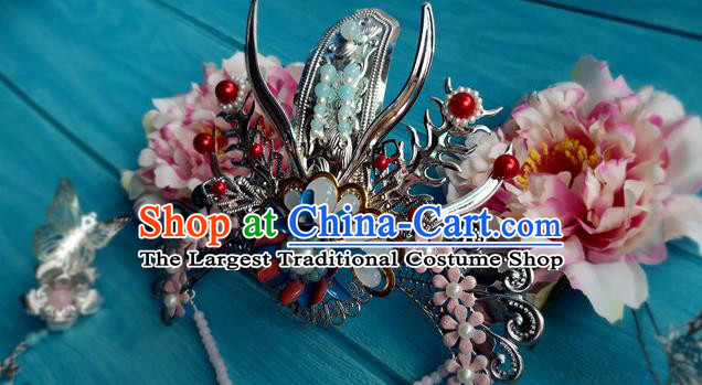 Chinese Song Dynasty Court Lady Pink Peony Hair Crown Ancient Princess Hairpins Traditional Wedding Hair Accessories Full Set