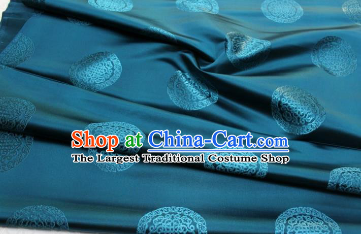China Traditional Silk Fabric Jacquard Blue Brocade Mongolian Robe Satin Damask Classical Lucky Pattern Tapestry Material