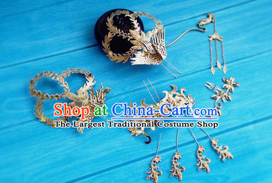 Chinese Tang Dynasty Imperial Consort Hairpins Traditional Hanfu Hair Accessories Ancient Court Woman Golden Hair Crown Full Set