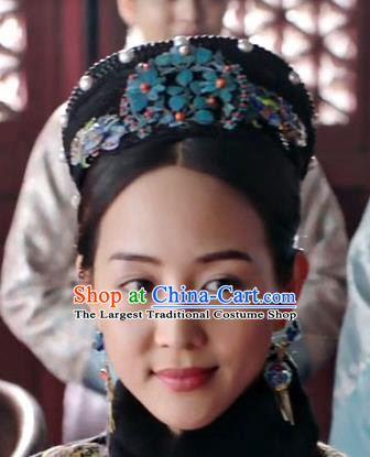 China Ancient Imperial Consort Hat Drama Ruyi Royal Love in the Palace Hai Lan Headdress Traditional Qing Dynasty Empress Blueing Hair Crown