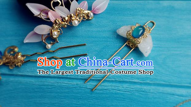 Chinese Jin Dynasty Queen Jade Hairpin Traditional Hanfu Hair Accessories Ancient Princess Tassel Hair Stick
