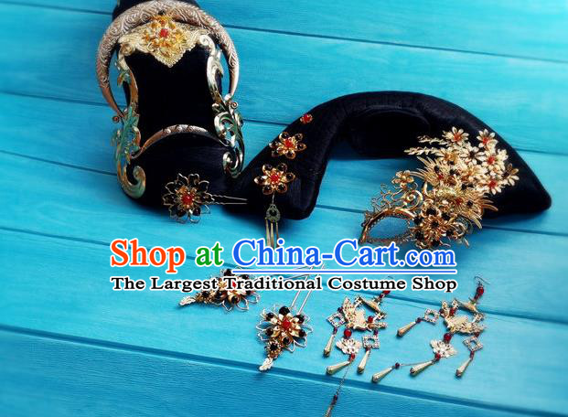 China Drama Palace Beauty Headpieces Traditional Han Dynasty Queen Wigs and Hairpins Ancient Empress Hair Crown