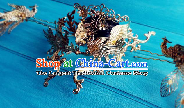 China Drama The flowers fly all over the sky Headpieces Traditional Tang Dynasty Princess Wedding Hairpins Ancient Bride Golden Phoenix Hair Crown
