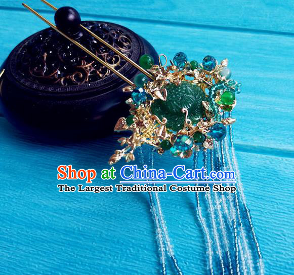 Chinese Ming Dynasty Princess Tassel Hairpins Traditional Hanfu Hair Accessories Ancient Noble Lady Jade Hair Stick
