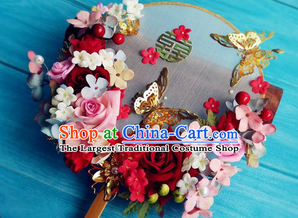 Handmade Chinese Wedding Palace Fan Ming Dynasty Princess Fan Traditional Hanfu Circular Fan