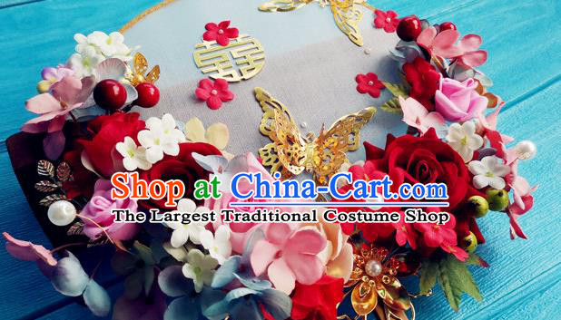 Handmade Chinese Wedding Palace Fan Ming Dynasty Princess Fan Traditional Hanfu Circular Fan