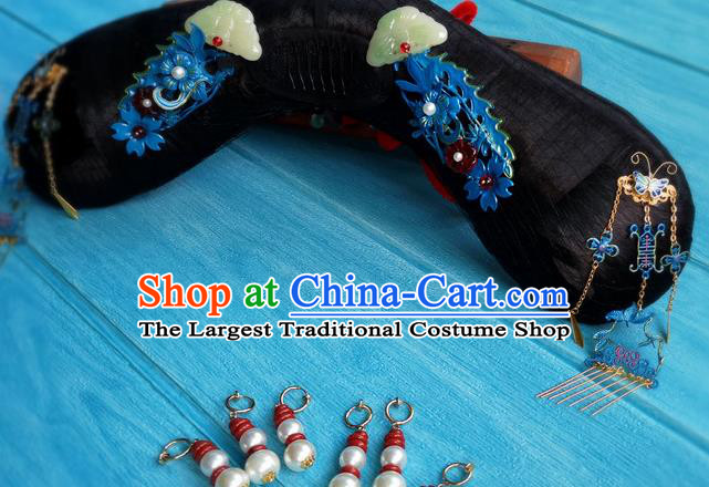 China Ancient Imperial Consort Hairpieces Drama Story of Yanxi Palace Headdress Traditional Qing Dynasty Court Woman Wigs and Hairpins