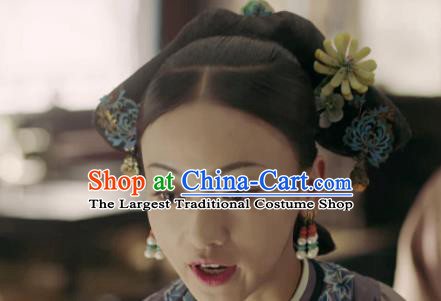 China Drama Story of Yanxi Palace Wei Yingluo Headdress Traditional Qing Dynasty Manchu Woman Wigs and Hairpins Ancient Imperial Consort Hairpieces