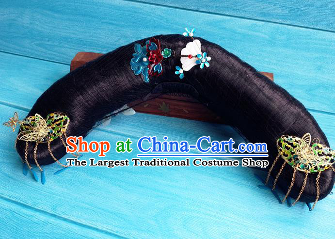China Ancient Imperial Consort Hairpieces Drama Story of Yanxi Palace Zhang Jiani Headdress Traditional Qing Dynasty Manchu Woman Wigs and Hairpins