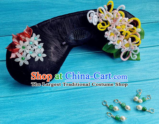 China Ancient Empress Hairpieces Drama Story of Yanxi Palace Fucha Rongyin Headdress Traditional Qing Dynasty Manchu Queen Wigs and Hairpins