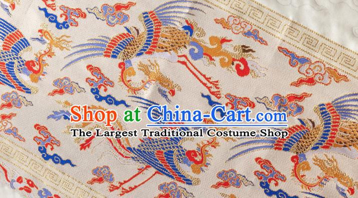 Asian Chinese Hanfu Dress Jacquard Brocade Traditional Phoenix Pattern Satin Drapery Ming Dynasty Beige Tapestry Fabric