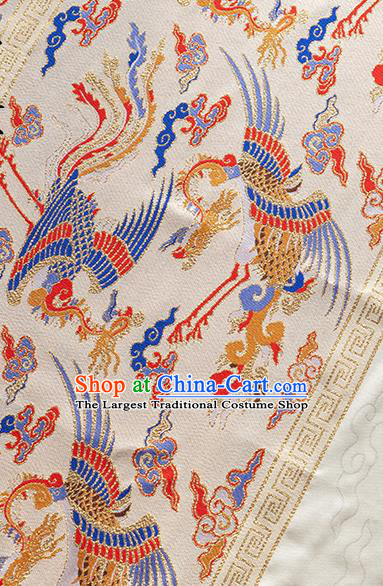 Asian Chinese Hanfu Dress Jacquard Brocade Traditional Phoenix Pattern Satin Drapery Ming Dynasty Beige Tapestry Fabric
