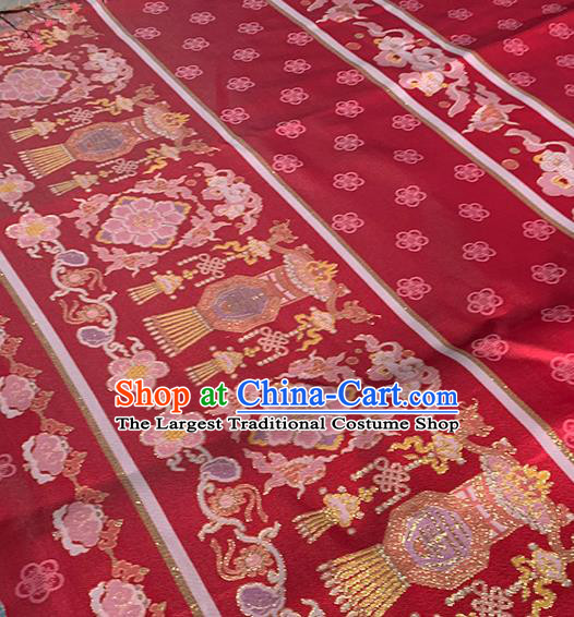 Asian Chinese Traditional Lantern Pattern Satin Drapery Ming Dynasty Wine Red Tapestry Fabric Hanfu Dress Jacquard Brocade