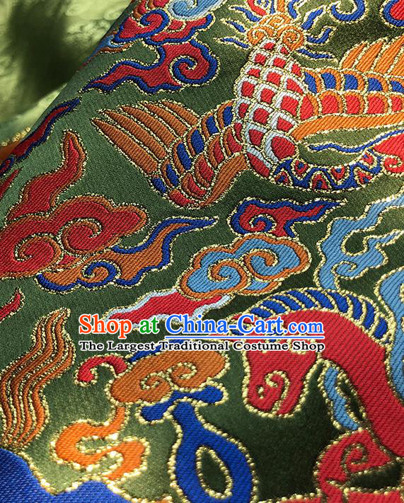 Asian Chinese Jacquard Brocade Traditional Hanfu Dress Phoenix Pattern Satin Drapery Ming Dynasty Green Tapestry Fabric