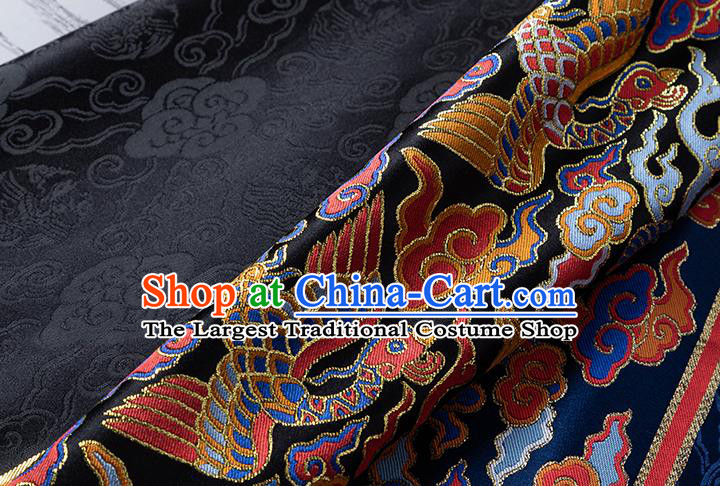 Asian Chinese Ming Dynasty Black Tapestry Fabric Jacquard Brocade Traditional Hanfu Dress Phoenix Pattern Satin Drapery