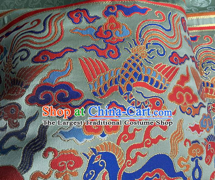 Asian Chinese Ming Dynasty Tapestry Fabric Traditional Phoenix Pattern Light Green Brocade Hanfu Dress Zhuanghua Satin Jacquard Drapery