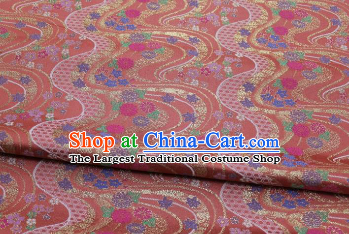 Asian Traditional Flow Chrysanthemum Pattern Satin Drapery Kimono Tapestry Fabric Japanese Rust Red Brocade