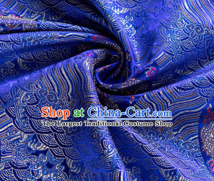 China Traditional Wave Dragon Pattern Silk Fabric Jacquard Royalblue Brocade Material Classical Cheongsam Tapestry Tang Suit Satin Damask