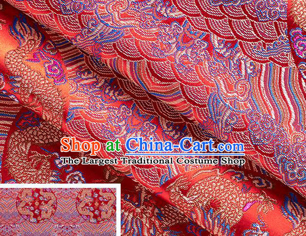 China Classical Cheongsam Tapestry Tang Suit Satin Damask Traditional Wave Dragon Pattern Silk Fabric Jacquard Red Brocade Material