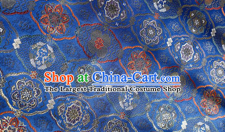 China Jacquard Silk Fabric Classical Cheongsam Blue Satin Damask Tang Suit Tapestry Traditional Lotus Pattern Brocade Material