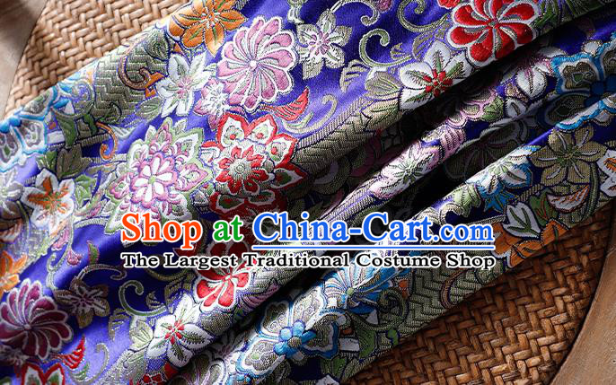 Asian Japanese Kimono Drapery Classical Chrysanthemum Pattern Tapestry Fabric Traditional Royalblue Brocade Yukata Dress Satin