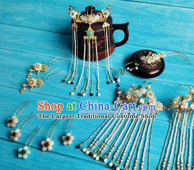 Chinese Ancient Noble Lady Hair Accessories Ming Dynasty Tassel Hairpins and Hair Comb Complete Set