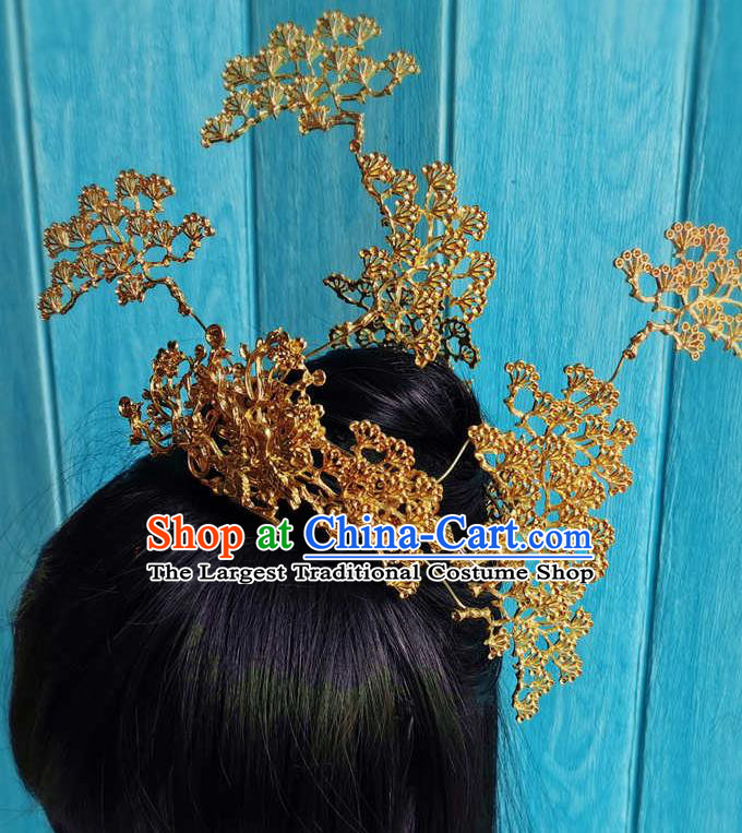 China Traditional Tang Dynasty Princess Golden Hair Crown Ancient Royal Infanta Hair Comb Drama Qing Yu Nian Li Yunrui Headpiece