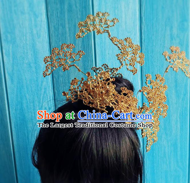 China Traditional Tang Dynasty Princess Golden Hair Crown Ancient Royal Infanta Hair Comb Drama Qing Yu Nian Li Yunrui Headpiece