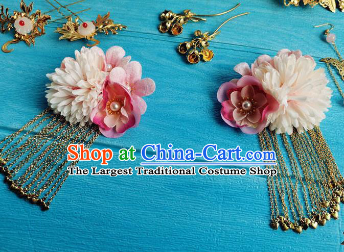 Chinese Ancient Imperial Consort Hairpins Traditional Hanfu Hair Accessories Tang Dynasty Pink Peony Hair Crown Full Set