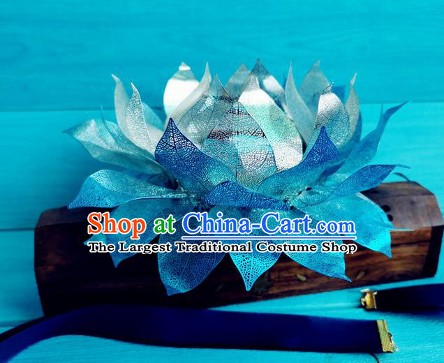 Chinese Tang Dynasty Princess Hairpins Ancient Empress Blue Lotus Hair Crown Traditional Hanfu Hair Accessories Full Set