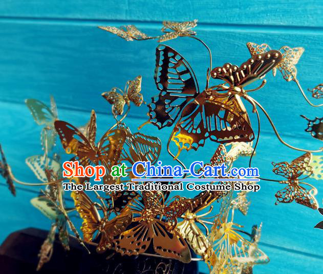China Traditional Hanfu Golden Butterfly Hair Crown Ancient Shang Dynasty Queen Hairpins Drama Zhao Ge Su Daji Headpieces