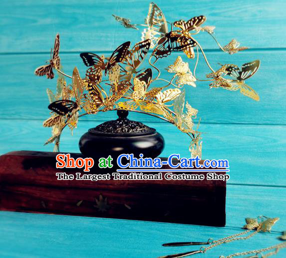 China Traditional Hanfu Golden Butterfly Hair Crown Ancient Shang Dynasty Queen Hairpins Drama Zhao Ge Su Daji Headpieces