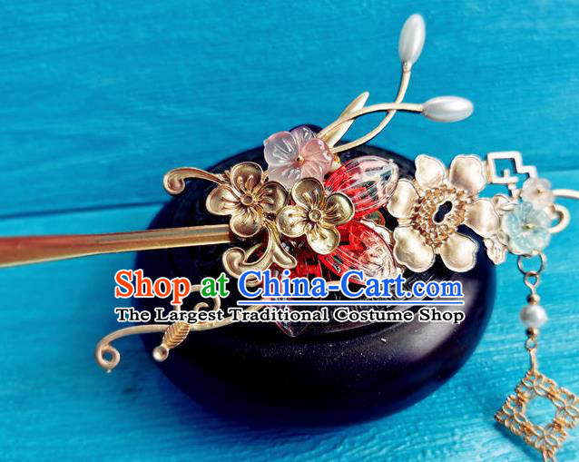 Chinese Ancient Empress Golden Hairpin Traditional Hanfu Hair Accessories Tang Dynasty Court Woman Tassel Hair Stick