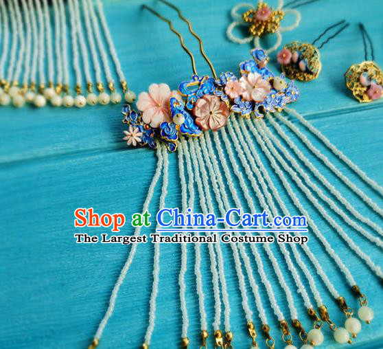 Chinese Ancient Princess Tassel Hairpin Traditional Hair Accessories Qing Dynasty Court Lady Cloisonne Cloud Hair Stick