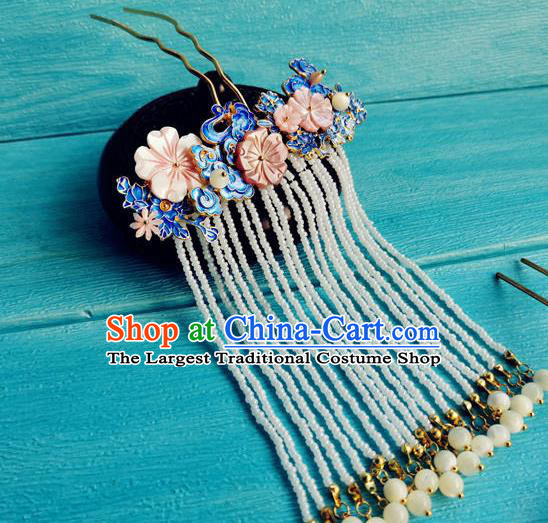 Chinese Ancient Princess Tassel Hairpin Traditional Hair Accessories Qing Dynasty Court Lady Cloisonne Cloud Hair Stick
