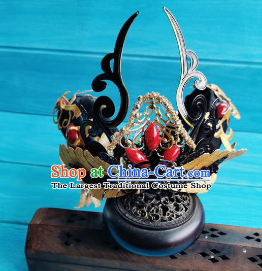 China Traditional Hanfu Black Hair Crown Ancient Goddess Tassel Hairpins Drama The Honey Sank Like Frost Jin Mi Wedding Headdress