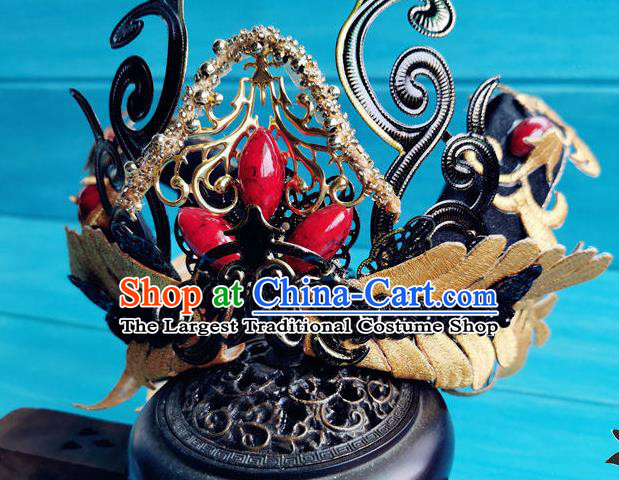 China Traditional Hanfu Black Hair Crown Ancient Goddess Tassel Hairpins Drama The Honey Sank Like Frost Jin Mi Wedding Headdress