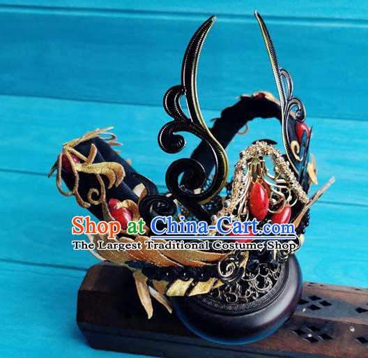 China Traditional Hanfu Black Hair Crown Ancient Goddess Tassel Hairpins Drama The Honey Sank Like Frost Jin Mi Wedding Headdress