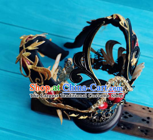 China Traditional Hanfu Black Hair Crown Ancient Goddess Tassel Hairpins Drama The Honey Sank Like Frost Jin Mi Wedding Headdress