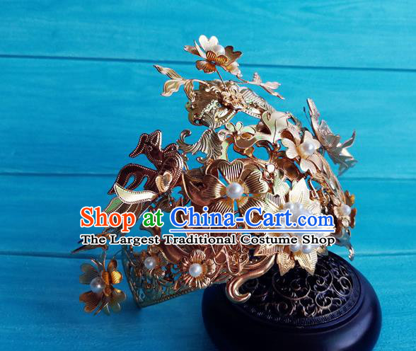 Chinese Jin Dynasty Empress Hairpins Traditional Hanfu Wedding Hair Accessories Ancient Queen Fu Yao Golden Hair Crown