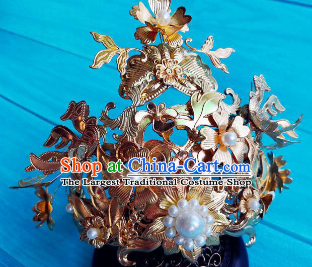 Chinese Jin Dynasty Empress Hairpins Traditional Hanfu Wedding Hair Accessories Ancient Queen Fu Yao Golden Hair Crown