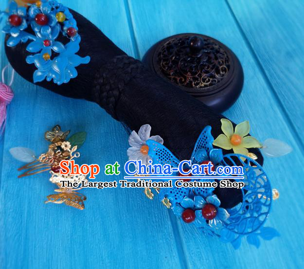 China Traditional Qing Dynasty Princess Wigs and Hairpins Ancient Manchu Lady Hairpieces Drama Story of Yanxi Palace Headdress