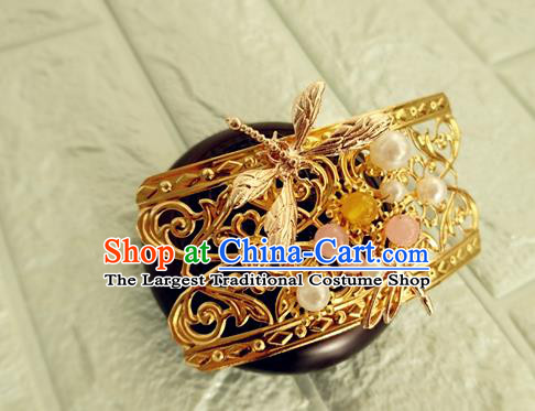Chinese Ming Dynasty Queen Golden Hair Crown Traditional Hanfu Hair Accessories Ancient Wedding Bride Hairpins