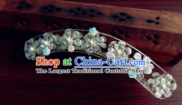Chinese Jin Dynasty Princess Hair Crown Traditional Hanfu Hair Accessories Ancient Goddess Argent Hair Combs
