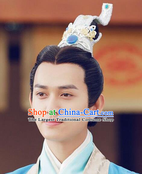 Chinese Traditional Drama Si Mei Ren Qu Yuan Headpiece Warring States Period Childe Hair Accessories Ancient Scholar White Hairdo Crown