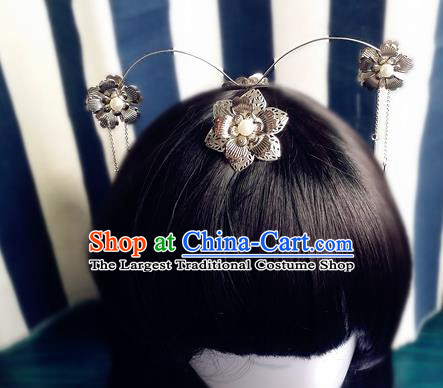 Chinese Tang Dynasty Argent Hair Crown Traditional Hanfu Hair Accessories Ancient Fairy Tassel Hairpin